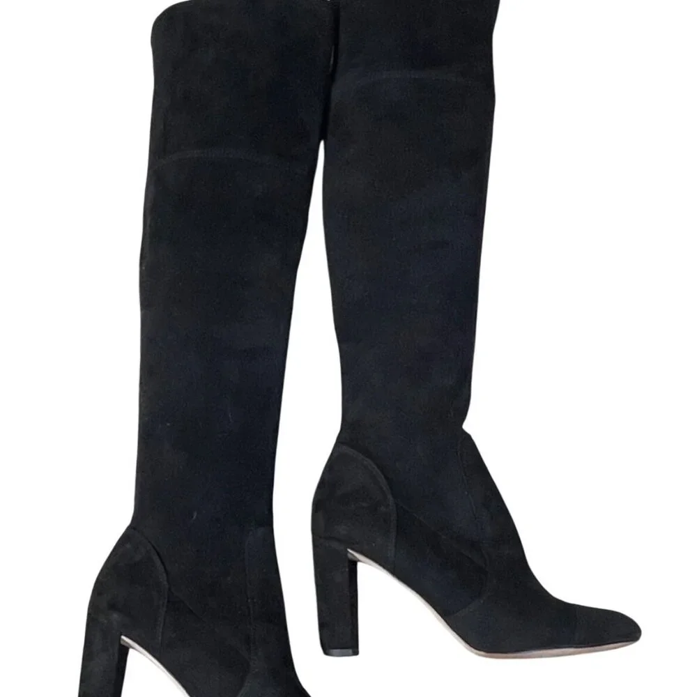 Ann Taylor OTN Faux Suede Boots Heels Size 7.5 Black